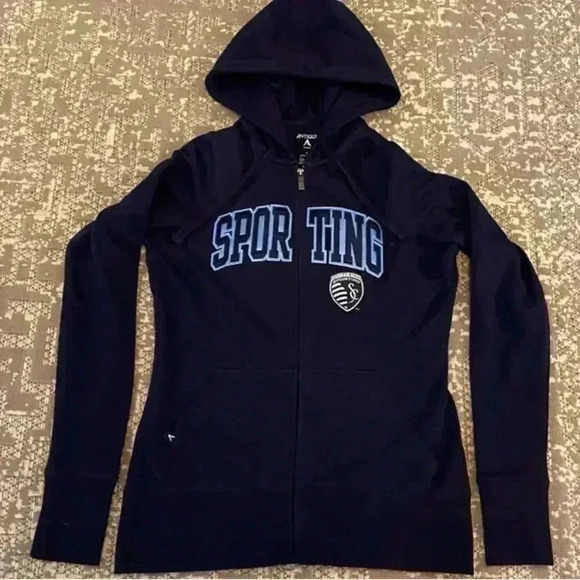 Antigua KC Sporting full zip sweatshirt Women size Small color Navy - Picture 1 of 6